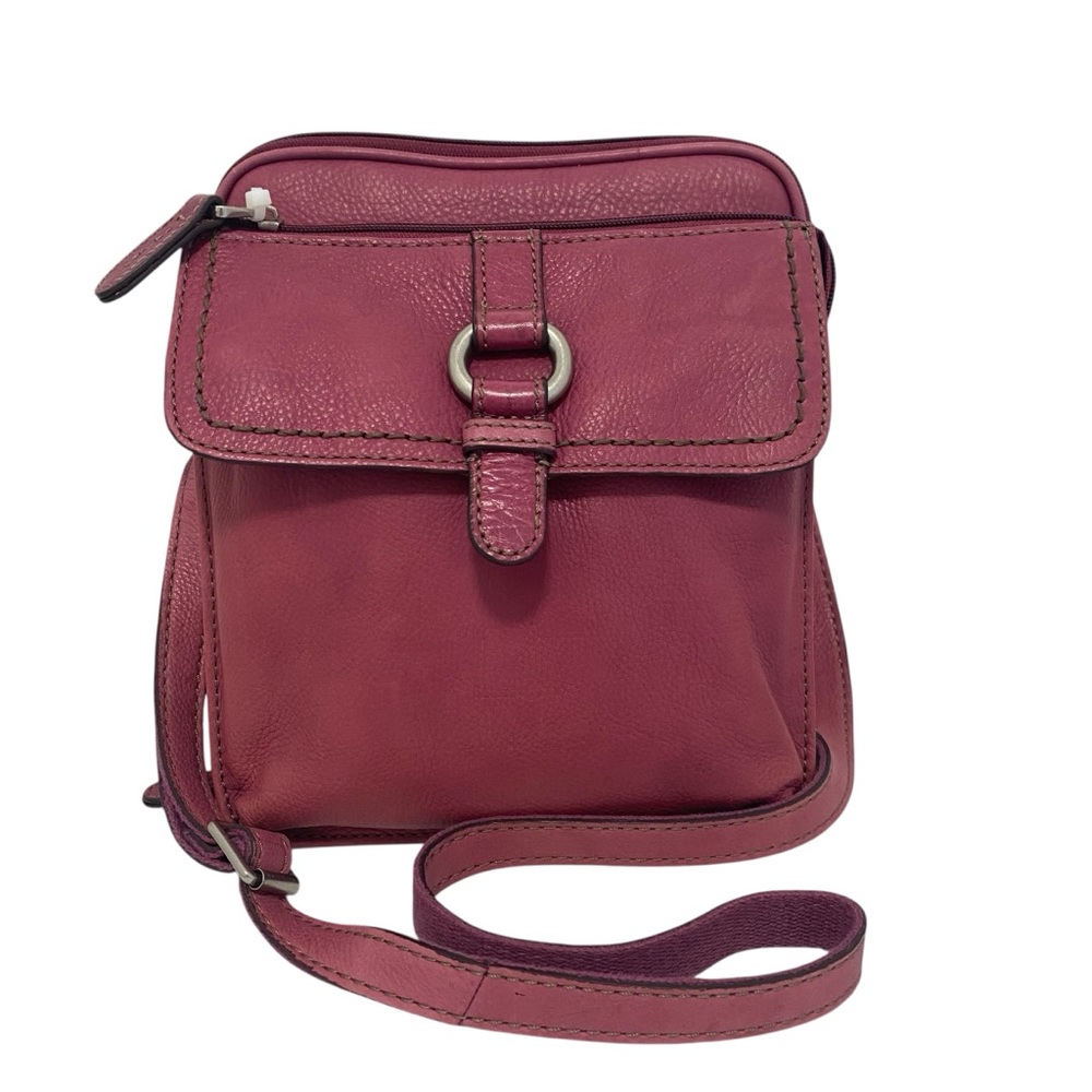 Fossil Vintage Y2K Violet Raspberry Pink Pebbled Leather Crossbody Organizer- EC
